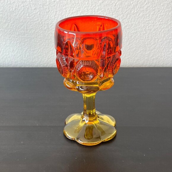 Kanawha Amberina Bulls Eye Water Goblet // Vintage Wine Glass // 6" Tall - Picture 1 of 7